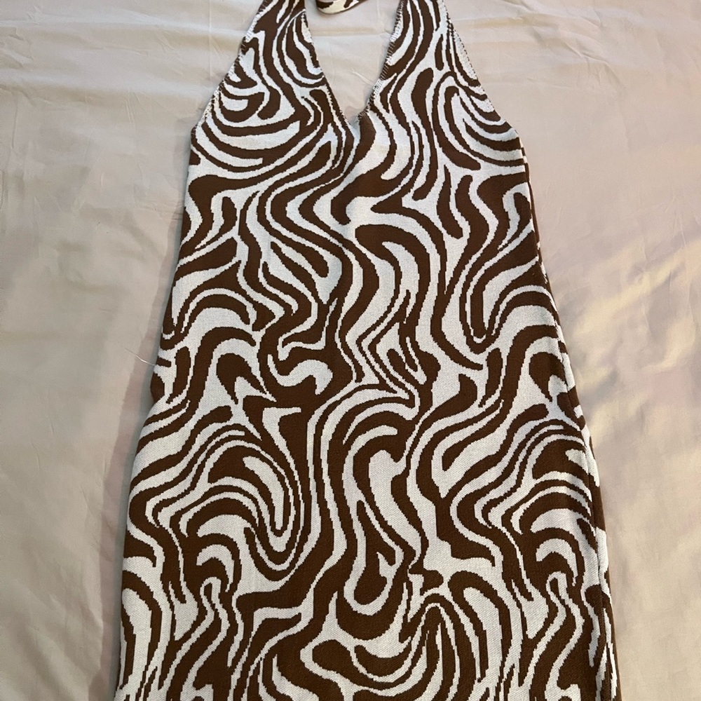Brown and White Halter Dress
